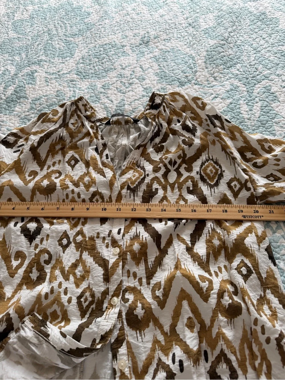 Zara White and Mustard Ikat-Print Peasant Blouse - Picture 5 of 7